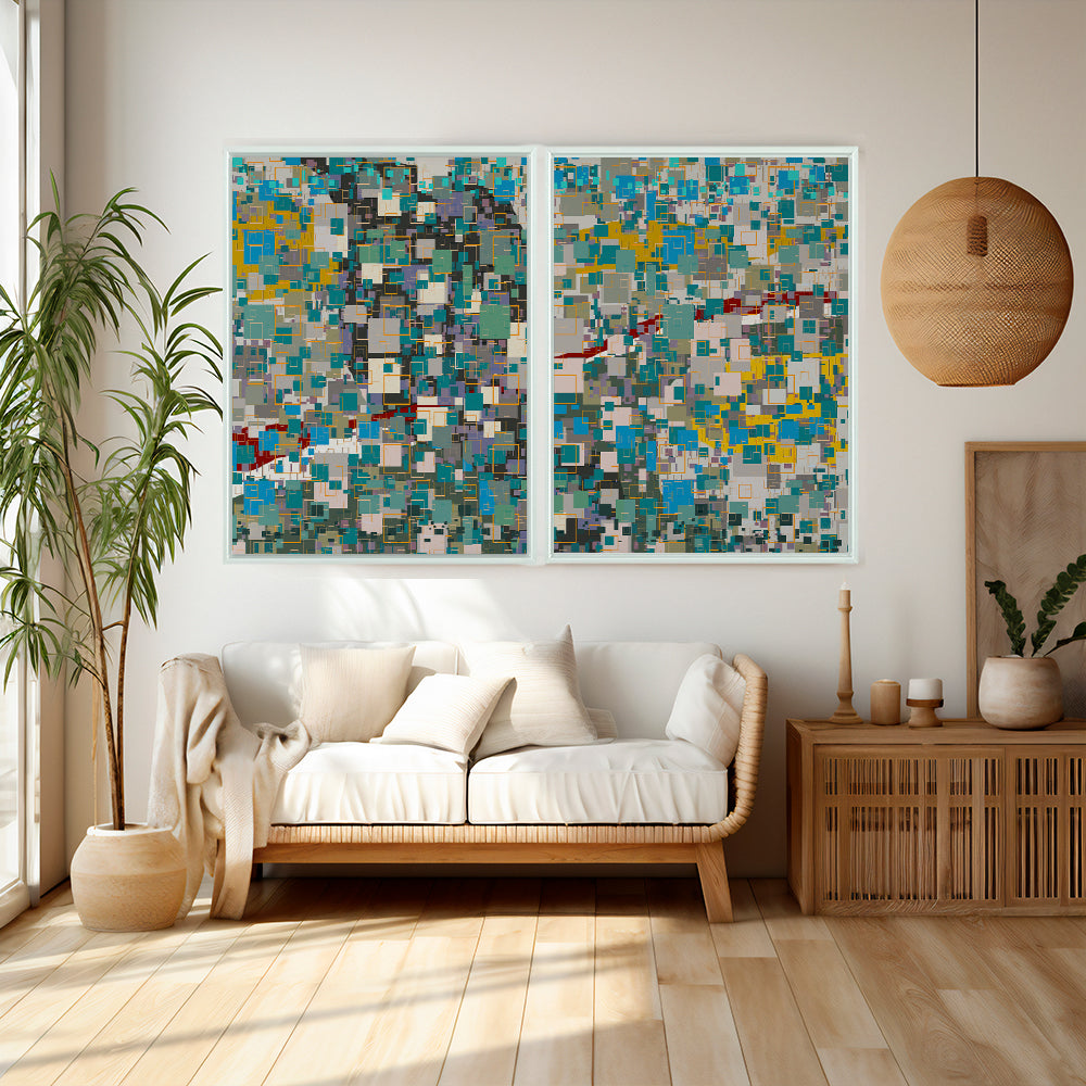 Quadro Decorativo "Pixels Azuis Estendido"