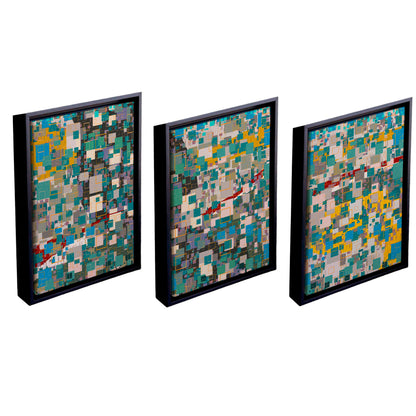 Quadro Decorativo "Pixels Azuis em três atos"